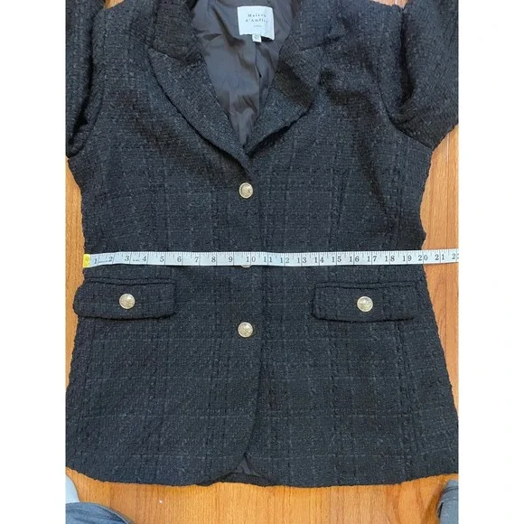 Maison d'Amélie Paris Black Tweed‎ Blazer Gold Button Classic Tailored Jacket L - Picture 7 of 11